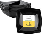 Restaurantware Moderna 32 Ounce Fancy Plastic Bowls 10 Square Disposable Salad Bowls - Durable Heavy-duty Black Plastic Bowls For Warm And Cold Foods