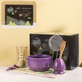 Matcha Set, 8-Piece Ceramic Matcha Bowl & Whisk Kit with Mushroom Pattern, Traditional Japanese Chawan, Bamboo Chasen, Scoop & Sifter, Gift for Tea Lovers, Zen Tea Ceremony Accessories (Purple;)