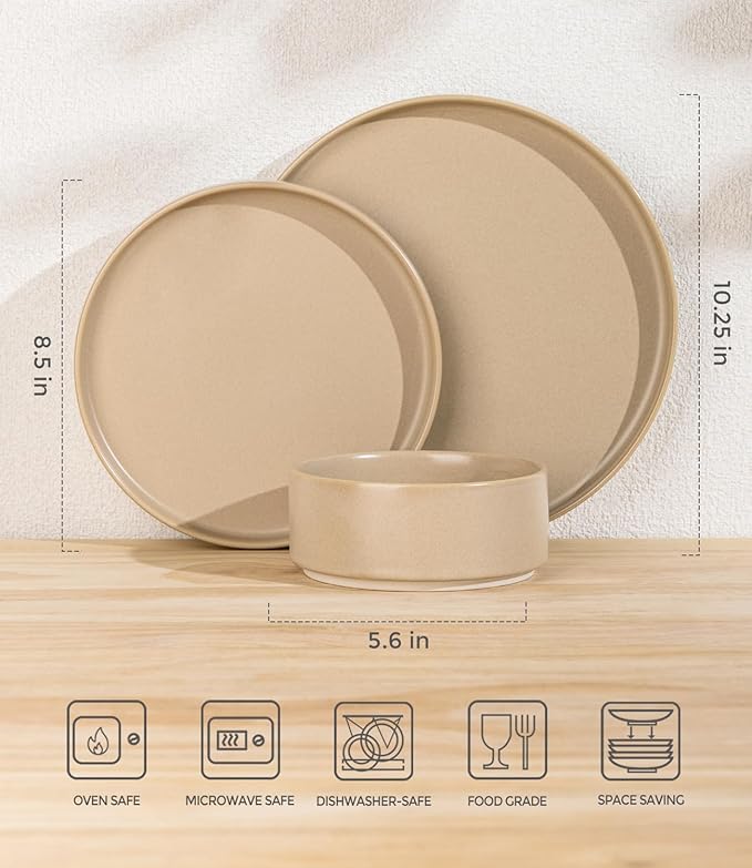TheTerra Ceramic Dinnerware Sets for 6, 18 Pieces Porcelain Lightweight Plates and Bowls Sets, Scratch Resistant Dish Set, Oven & Microwave & Dishwasher Safe, Ivory Cream