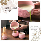 Matcha Whisk Set, 10 Pcs Matcha Set Includes Matcha Bowl, 2 Cups, Matcha Whisk and Holder, Bamboo Scoop and Spoon, Scoop Rest, Sifter and Tea Towel, Complete Matcha Kit (Pink)