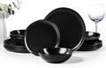 HaWare Dinnerware Sets, 12-Piece Stoneware Plates and Bowls Set, Dish Set for 4, Ceramic Dishware for Home Restaurant, Chip and Scratch Resistant, Microwave and Dishwasher Safe, Matte Black