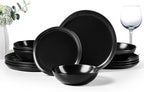 HaWare Dinnerware Sets, 12-Piece Stoneware Plates and Bowls Set, Dish Set for 4, Ceramic Dishware for Home Restaurant, Chip and Scratch Resistant, Microwave and Dishwasher Safe, Matte Black