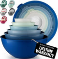 Zulay Kitchen 12 Piece Plastic Mixing Bowls with Lids Set - Leak-Proof Microwave & Freezer Safe Stackable Mixing Bowl Set for Preparing, Serving and Storing - Non-Slip Large Nesting Bowls (Blue Ombre)