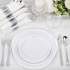 WELLIFE 210 Piece Silver Plastic Dinnerware Set for 30 Guests, Plastic Plates for Party, Include: 30 Dinner Plates, 30 Dessert Plates, 30 Pre Rolled Napkins with Silver Silverware and 30 Silver Cups
