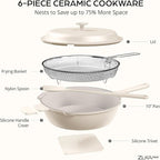 ZUKA 10 in 1 Ceramic Pan by Granitestone, Large 10 Inch Saute Pan with Lid Serves as Deep Frying Pan Set with Steamer, Everyday Skillet, Non Toxic Ceramic Nonstick, Induction Oven & Dishwasher Safe