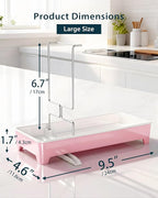 Minimalist Sink Caddy, Rustproof Sponge Holder for Kitchen Sink with 304 Stainless-Steel Brush Holder, Countertop Rack Organizer with Raised Ridges & Silicone Drain Tube (Blush Pink, Large)