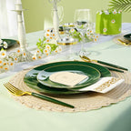 175 Pieces Green Gold Plastic Dinnerware Set, Gold Disposable Plates for Party, Include 50 Green Plates with 75 Plastic Cutlery, 25 Napkins and 25 Cups