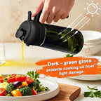 Oil Sprayer for Cooking, 2 in 1 Olive Oil Dispenser Bottle for Kitchen, 16oz/470ml Premium Glass, Food-grade Oil Mister for Air Fryer, Salad, Frying, BBQ (Black + Dark Green Bottle)