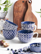 DOWAN Coffee Mugs Set of 4, 24 oz Large Coffee Mugs, Jumbo Soup Mugs With Handles, Ceramic Coffee Cups for Coffee Cereal Latte for Men Women, Housewarming Wedding Gift, Vintage Blue