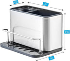 Kitchen Sink Organizer Stainless Steel, Stainless Steel Kitchen Sink Organizer, Compact Multi-Compartment Caddy for Sponges, Brushes & Cleaning Supplies, Rust-Resistant, Easy to Clean