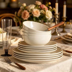 Ceramic Dinnerware Sets-12 Pieces Set, Plates Pasta Bowls Soup Bowls, Modern Stoneware Dishes, Reaction Glaze Black (Sky white)