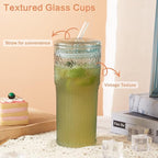GOSCHE Glass Coffee Cups with Lids and Straws 20oz, High Borosilicate Drinking Jar Water Cups, Glass Tumbler for Tea Coffee Milkshake, Green, 2 Pcs