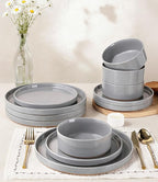 AmorArc Ceramic Dinnerware Set for 4 | Speckled Stoneware Plates and Bowls with unglazed terracotta | Scratch Resistant, Dishwasher & Microwave Safe Dishes Sets- 12-Pcs Gray