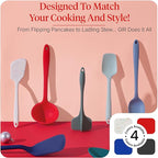 GIR 5-Piece Silicone Kitchen Utensils Set, Non-Toxic Cooking Utensils for Cooking and Baking, Heat Resistant, Food Grade, Dishwasher Safe Rubber Spatula, Ladle, Spoon - Fire Red