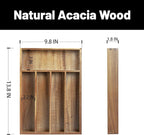 Acacia Wood Silverware Organizer, Kitchen Utensil Drawer Organizer for Forks, Knives & Spoons, 5-Compartment Cutlery Tray, Flatware Holder