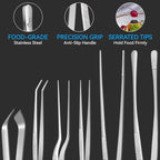 HOTEC Kitchen Tweezers Tongs Stainless Steel, Set of 6 - Professional Cooking Tweezers for Cooking, Chefs, BBQ, Seafood, Baking & Repair