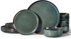 Herogo 12 Pieces Square Stoneware Dinnerware Set, Service for 4, Dinner Plates and Bowls Sets, Double Reactive Glaze Dishes Set for Kitchen, Scratch Resistant, Dishwasher Safe, Moss Green