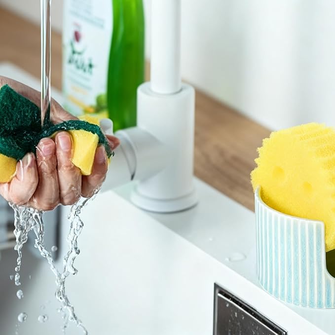 Ceramic Sponge Holder for Kitchen Sink, Sink Caddy Organizer,Dish Sponge Holder for Bathroom, Kitchen,Sink,Farmhouse Kitchen soap Holder and Sink Accessories for countertop,(vingreen)