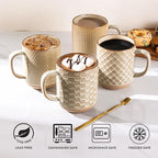 GBhome 12oz Coffee Mugs Set of 4, Handmade Stoneware Coffee Mugs Set with Large Handle for Cappuccino/Latte/Tea/Hot Cocoa, Dishwasher & Microwave Safe-Pale khaki