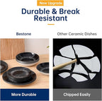 Bestone 12 Piece Round Kitchen Dinnerware Sets,Plates and Bowls sets,Dishes, Plates, Bowls, Dish Set，Plates and Bowls,Service for 4, Chip Resistant Porcelain ，Starburst Turquoise Black