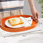 MAONAME Orange Decorative Tray, Oval Serving Tray with Handles, Plastic Trays for Coffee Table, Ottoman Trays for Living Room, Bathroom, 15.6" X 10.6" X 1.4"