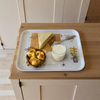 Large Serving Platter Melamine Trays 2 Pack Stackable Food Tray with Floral Print for Gift, Party, Decor, Home, Restaurant (Purple Lavender, Medium)