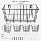 MaraFansie Hanging Wire Baskets Kitchen Storage Basket Adhesive and Screws Basket Over the Cabinet Door Organizer with Adhesive Strips and Screws Accessories, 2 Installations, 4 Pack, Black