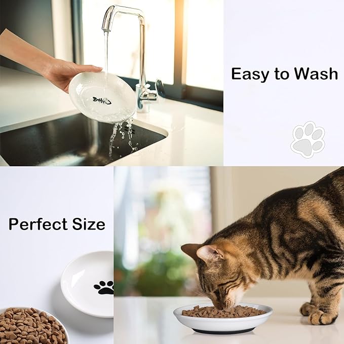 WROSWT Cat Food Bowl,Healthy Ceramic Cat Bowls for Indoor Cats,Anti Whisker Fatigue Cats Dishes Set,Shallow Wide Kitten Plates for Food and Water,Non-Slip Silicone Bottom,3 Pack