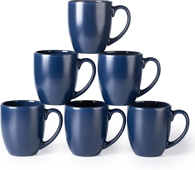 GBhome 16oz Coffee Mugs Set of 6, Large Ceramic Coffee Mugs for Man, Woman, Dad, Mom, Modern Coffee Mugs Set with handle for Tea/Latte/Cappuccino/Milk/Cocoa. Dishwasher&Microwave Safe,Matte Blue