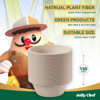 JOLLY CHEF Compostable Disposable Paper Bowls [16 oz] Heavy Duty Soup Uncoated Containers [150 Pack] Biodegradable Bagasse Hot Cold Eco-Friendly Natural Sugarcane Microwavable for Dessert Christmas