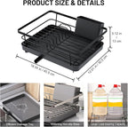 Dish Drying Rack, Dish Racks for Kitchen Counter, Large Capacity Dish Drainers with Cutlery Holder, Kitchen Organizer for Dishes, Spoons and Forks, Black
