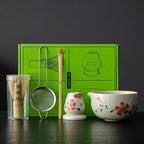 Matcha Set, Matcha Whisk Set Includes Hand-Drawn Matcha Bowl with Spout, Bamboo Whisk, Matcha Whisk Holder, Bamboo Scoop, Sifter - 5pcs Perfect Matcha Kit for Matcha Tea Ceremony