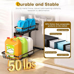 Under Sink Organizer, Heavy-Duty & Rust-Resistant Carbon Steel Metal, 2 Tier Pull Out Under Bathroom Sink Storage, Adjustable Height (13.8" -16.9"), Organizer for Kitchen Cabinet(2PCS,Black)
