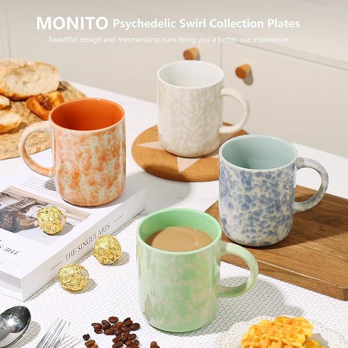 MONITO 17 OZ Coffee Mugs Set of 4, Ceramic Modern Coffee Mugs Set with handle for Tea/Latte/Milk/Cocoa.
