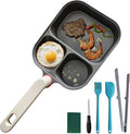 Titanium Nonstick Egg Pan 9.25" - 2 Round & 1 Square Compartments, PFOA/PTFE Free, Works on Gas/Induction/Electric Stovetops, Cooks Bacon, Pancakes & Eggs Simultaneously