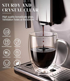 Double Walled Glass Coffee Mugs Set of 4, 12.5OZ Hand Blown Insulated Clear Glass Coffee Cups with Handle,Perfect for Latte,Cappuccino, Espresso, American,Tea Bag, Beverage