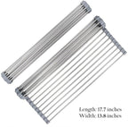 Hhyn Roll-Up Sink Drying Rack 17.7"(L) x 13.8"(W) - Multipurpose Heat Resistant Over The Stainless Steel & Silicone Dish Rollable Kitchen Drainer, Gray