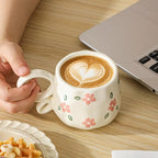 Ceramic Cute Coffee Mug For Women, Pretty Coffee Mug,Espresso Mug,9 Oz (270ml) Floral Mug (Flower)