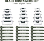 KOMUEE 30 Pieces Glass Food Storage Containers Set, Glass Meal Prep Containers Set with Snap Locking Lids, Airtight lunch Containers for Microwave, Oven, Freezer & Dishwasher,Gray