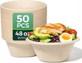Heavy Duty 48 OZ [50 Pack] Disposable Bowls - 100% Sugarcane Fiber, Microwave Safe - Large Compostable Paper Bowls for Soup, Salad, Ramen, Popcorn