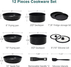 NEWBULIG 12-Piece Pots and Pans Set, Nonstick Cookware Set with Detachable Handle, Non toxic Induction Kitchen Cooking Set with Frying Pans Set, Dishwasher ＆ Oven Safe, RV Friendly, Black