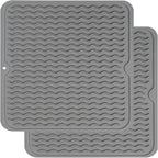 ZLR 2 Pcs Silicone Dish Drying Mat 12" x 12" Square - Small Heat Resistant Trivet & Countertop Protector for Air Fryer, Coffee Maker - Waterproof Kitchen Drain Pad for Cups, Fruit (Dark Gray)
