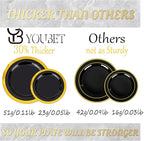 YOUBET 350PCS Black and Gold Plastic Plates - Gold Disposable Dinnerware Sets for 50 Guests - 100 Plastic Plates, 150 Gold Silverware, 50 Cups, 50 Pre Rolled Napkins for Party & Wedding Graduation