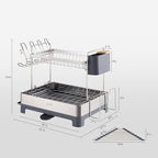 SUNLY Large Dish Drying Rack, Multipurpose 2 Tier Dish Racks for Kitchen Counter, 304 Stainless, Extra Large Drain Board, Gray