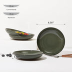 Pokini Pasta Bowls Set of 4, Reactive Glaze Salad Bowl 30 oz, Microwave & Dishwasher Safe, Large Wide Serving Bowls for Fruit/Soup/Noodle/Dessert, Blackish Green