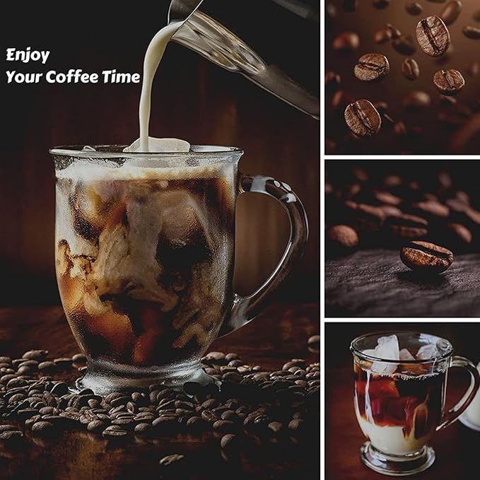 Clear Glass Coffee Mugs Set of 4, 16 OZ Large Glass Beer Cups with Handle,Bottom Nine-Sided Diner Mug for Men and Women Hot Beverages,Tea, Cappuccino, Latte, Espresso, Juice Mothers