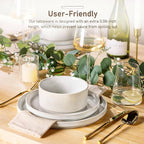 GBHOME 24-Piece Stoneware Dinnerware Set for 8 – Ribbed Ceramic Plates and Bowls, Scratch-Resistant, Microwave & Dishwasher Safe, Reactive Glaze, Sugar White