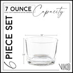 Vikko Stackable Bodega Glasses, 7 Oz Tasting Glasses, Small Glass Bowls, Glass Dessert Cups, Custard Cups, Glass Prep Bowls, Parfait Glasses, Set of 6 Short Glasses - 3.2" x 2.2”
