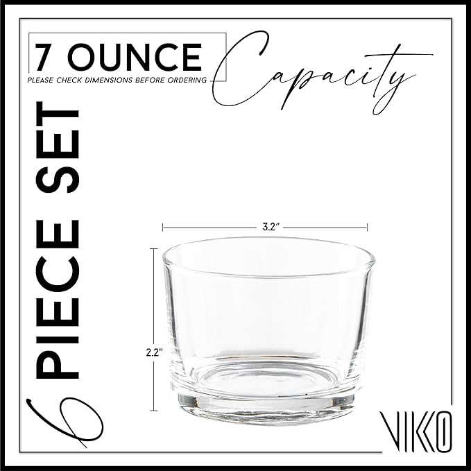 Vikko Stackable Bodega Glasses, 7 Oz Tasting Glasses, Small Glass Bowls, Glass Dessert Cups, Custard Cups, Glass Prep Bowls, Parfait Glasses, Set of 6 Short Glasses - 3.2" x 2.2”