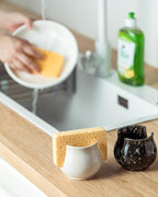 Zoeeker Kitchen Sponge Holder, Ceramic Dish Sponge Holder Kithen Sink Organizer Farmhouse Brush Holder Dish Rack for Bathroom, Kitchen, Sink, Black